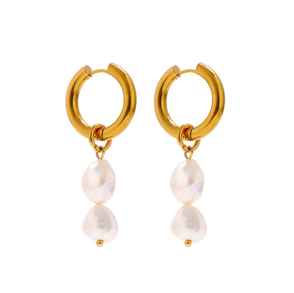 Charm Dangle Pearls Hoop Earrings - Picture 4 of 6